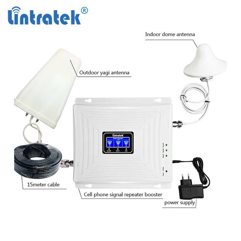 Lintratek Wholesale Triple Band 4g signal amplifier 800 1800 2100Mhz 4G Mobile phone signal boosters cellular gsm repeater